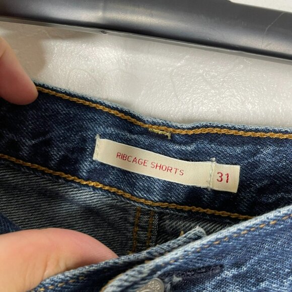 Levis Blue Medium Wash Ribcage Denim High Waisted Button Fly Shorts - Picture 5 of 9